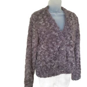 Trouvé Textured Rosette Teddy Cardigan Sweater Button Front Cozy Jacket Women XS